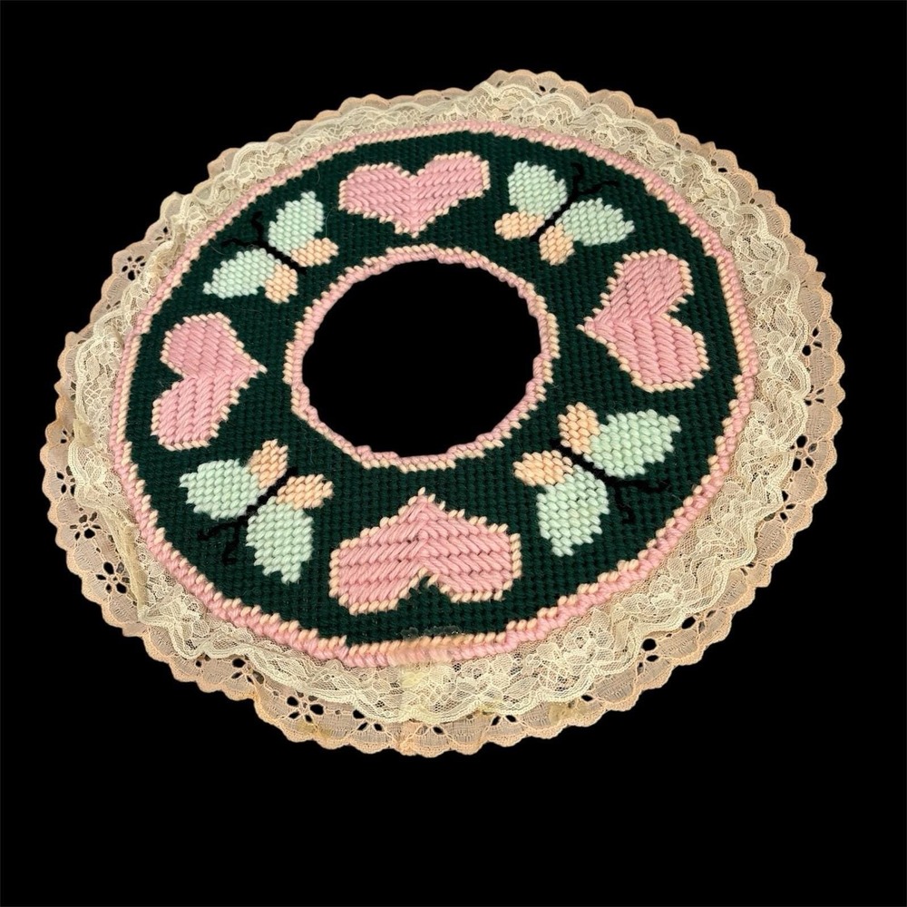 Vintage 90s Handmade Decor Butterflies Hearts Pink Green Centerpiece Wreath Girl